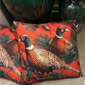 Pair of Vibrant Pheasant Print Throw Pillow Cushion